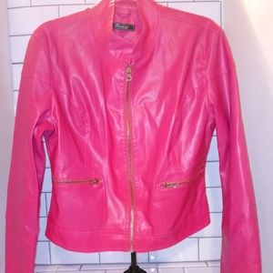 Destiny Platinum Pink Pleather Jacket 2 frnt zips